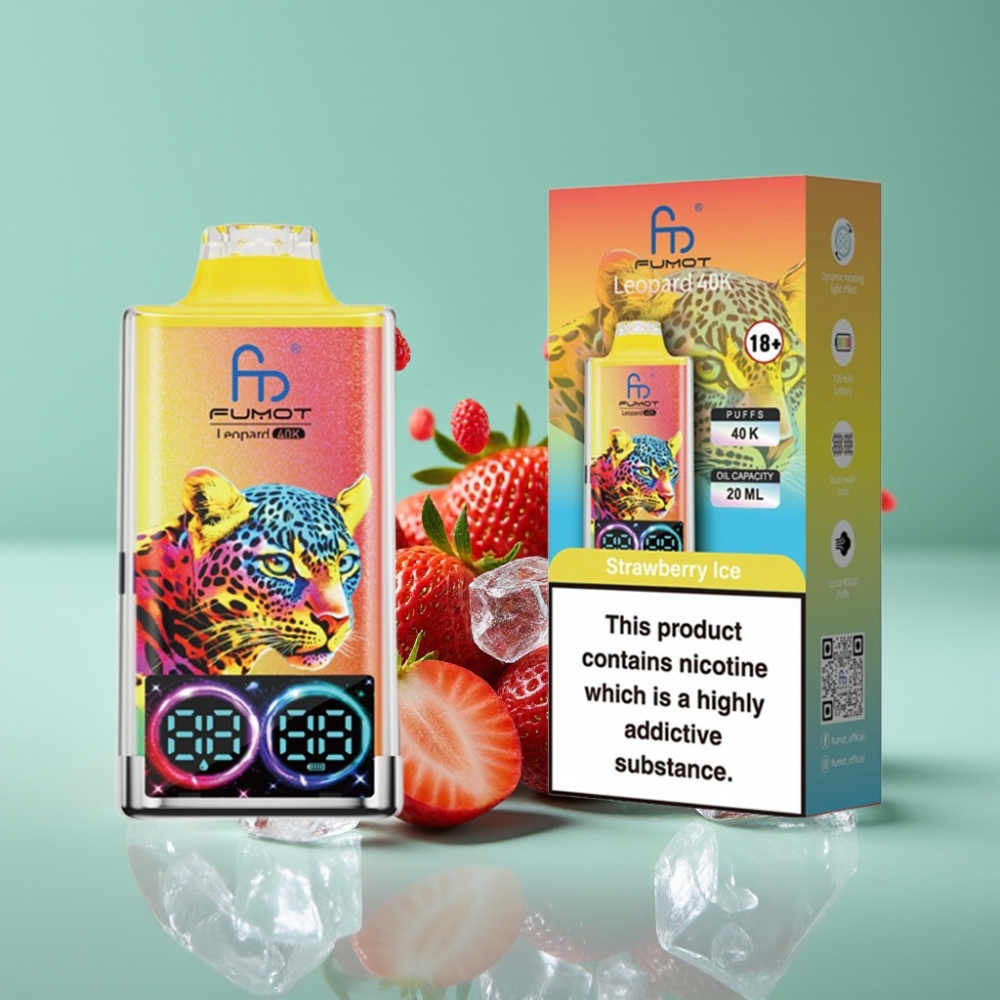 Fumot Leopard 40K Puffs Dual Mesh Çilek Buz Tip-C Şarj Dijital Ekran