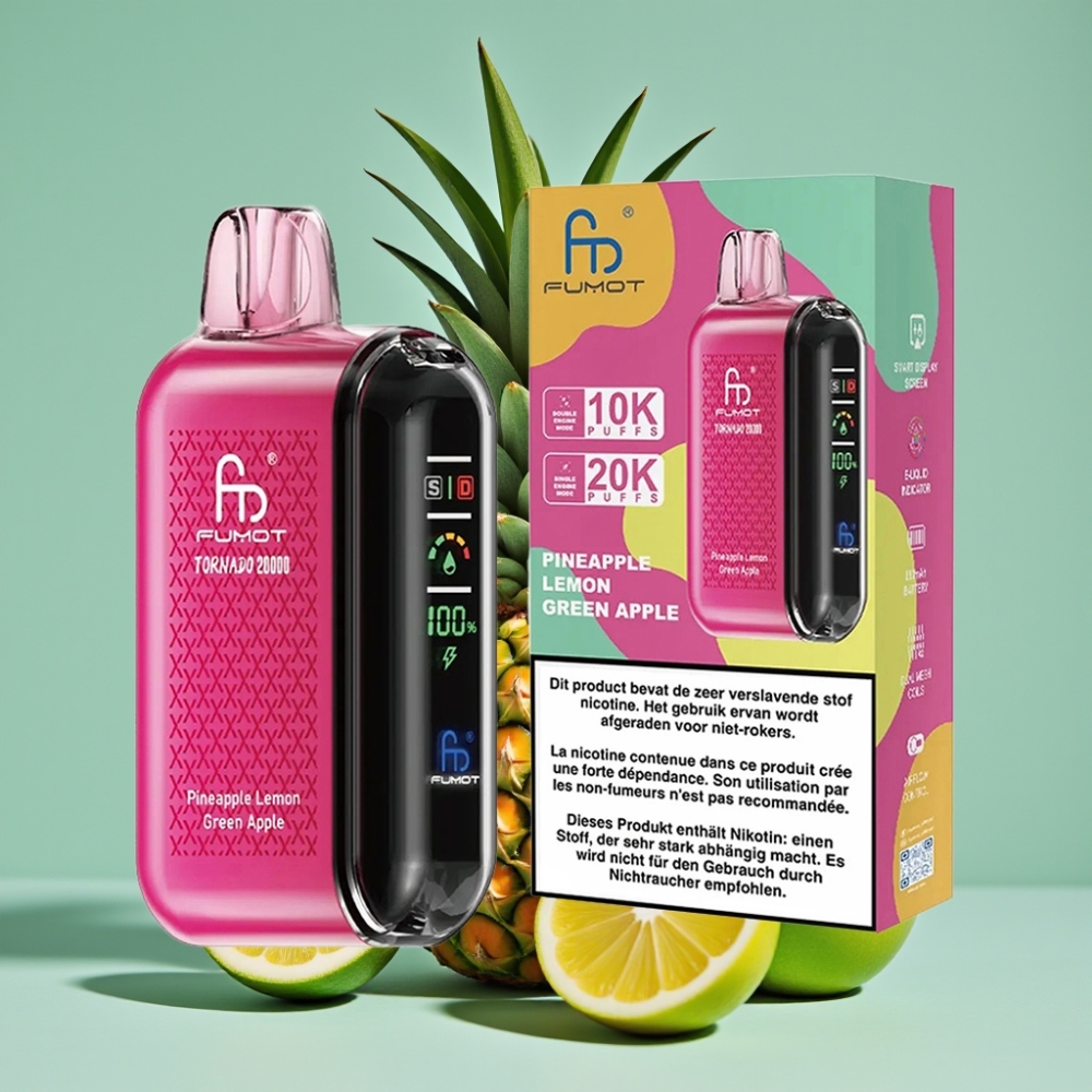 Fumot Tornado 20000 Puff Dual Mesh Coil 20ml Ananas Limon Yeşil Elma