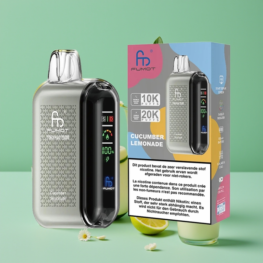 Fumot Tornado 20000 Puff Dual Mesh Coil Akıllı Ekran Salatalık Limonata