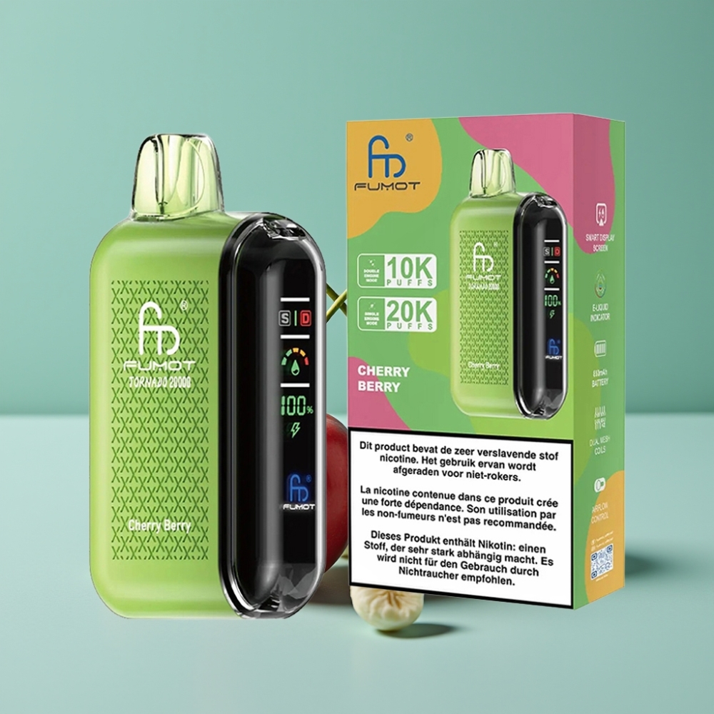Fumot Tornado 20000 Puff Dual Mesh Coil Akıllı Ekran Vişne Böğürtlen