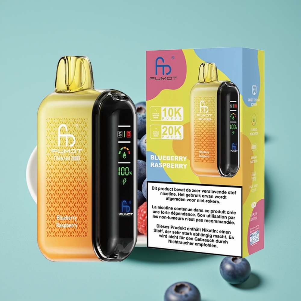 Fumot Tornado 20000 Puff Dual Mesh Coil Akıllı Ekran Yaban Mersini Ahududu