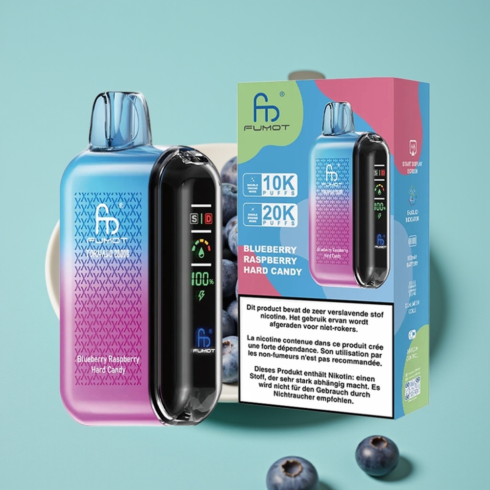 Fumot Tornado 20000 Puff Çift Mesh Bobin 20ml Ahududu Yabanmersini Şeker Aromalı