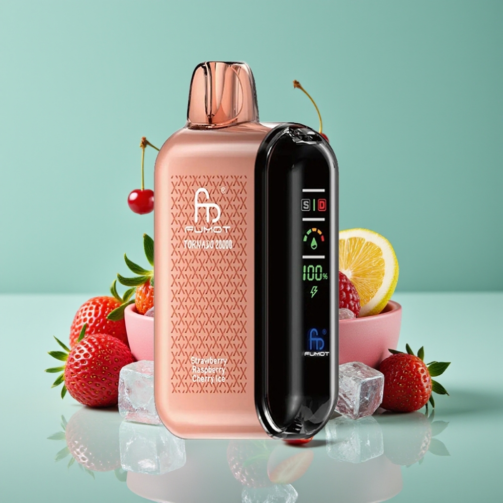 Fumot Tornado 20000 Puffs Çilek Ahududu Kiraz Buz Dual Mesh Coil Akıllı Ekran