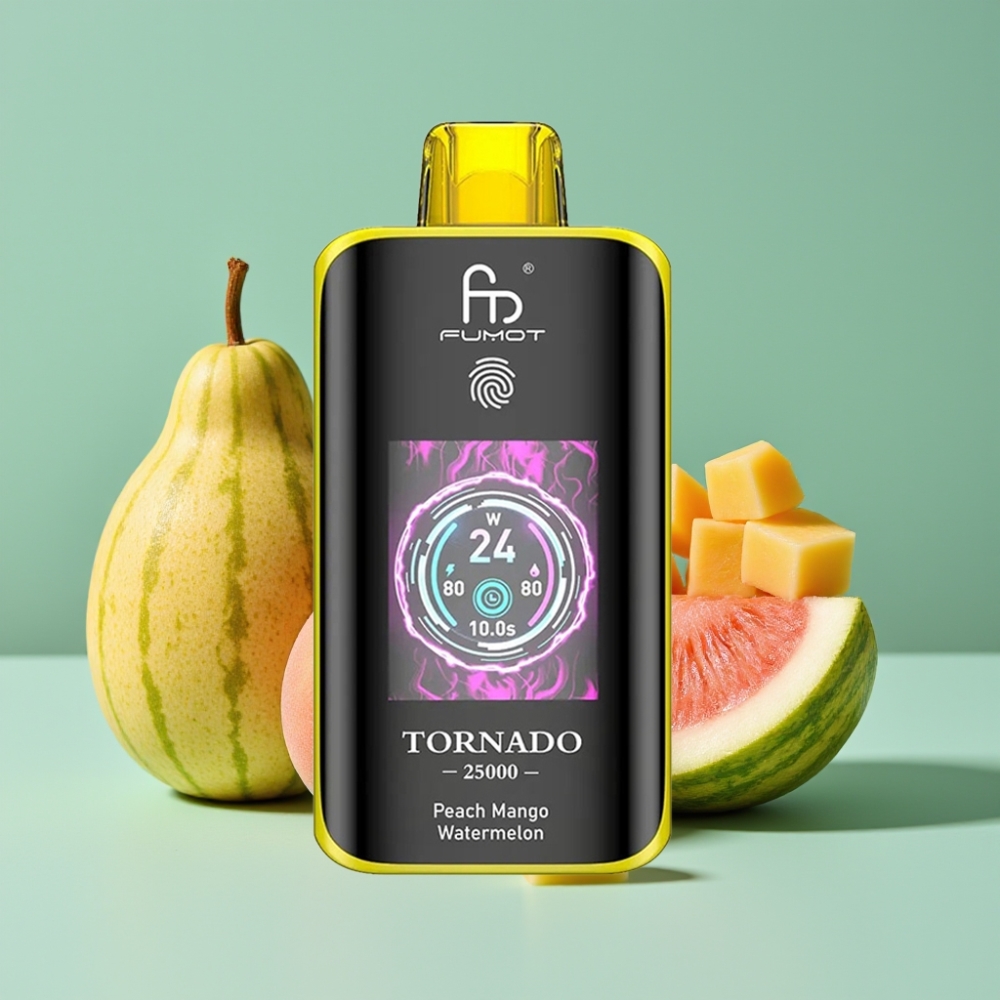 Fumot Tornado 25000 Puff HD Ekran 700mAh Şarj Edilebilir Şeftali Mango Karpuz