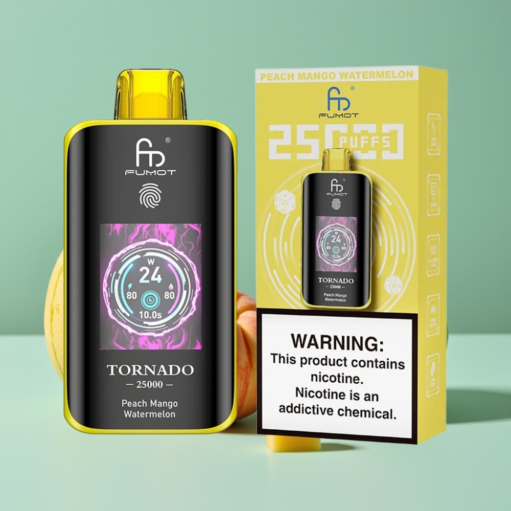 Fumot Tornado 25000 Puff HD Ekran 700mAh Şarj Edilebilir Şeftali Mango Karpuz