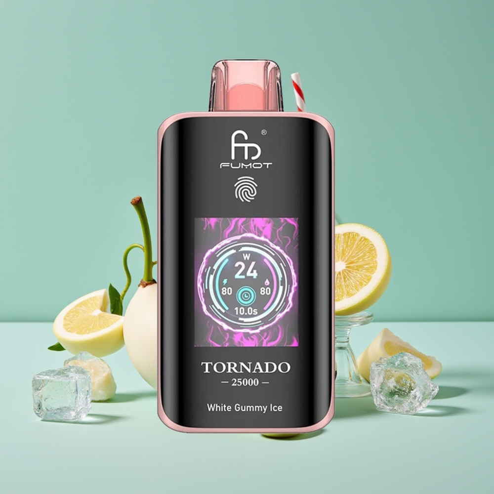Fumot Tornado 25000 Puff HD Ekran 700mAh Şarjlı Beyaz Sakızlı Dondurma Aromalı
