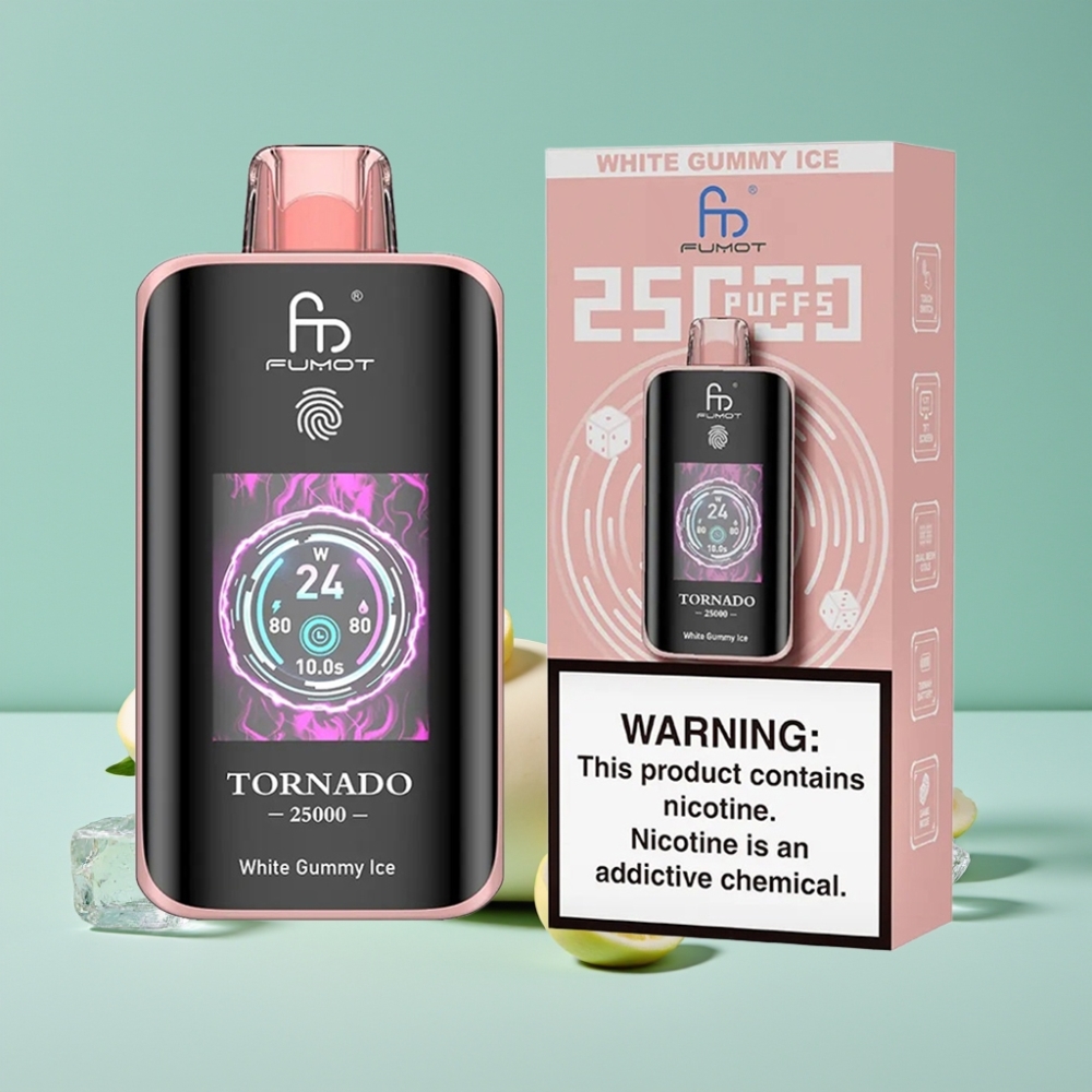 Fumot Tornado 25000 Puff HD Ekran 700mAh Şarjlı Beyaz Sakızlı Dondurma Aromalı