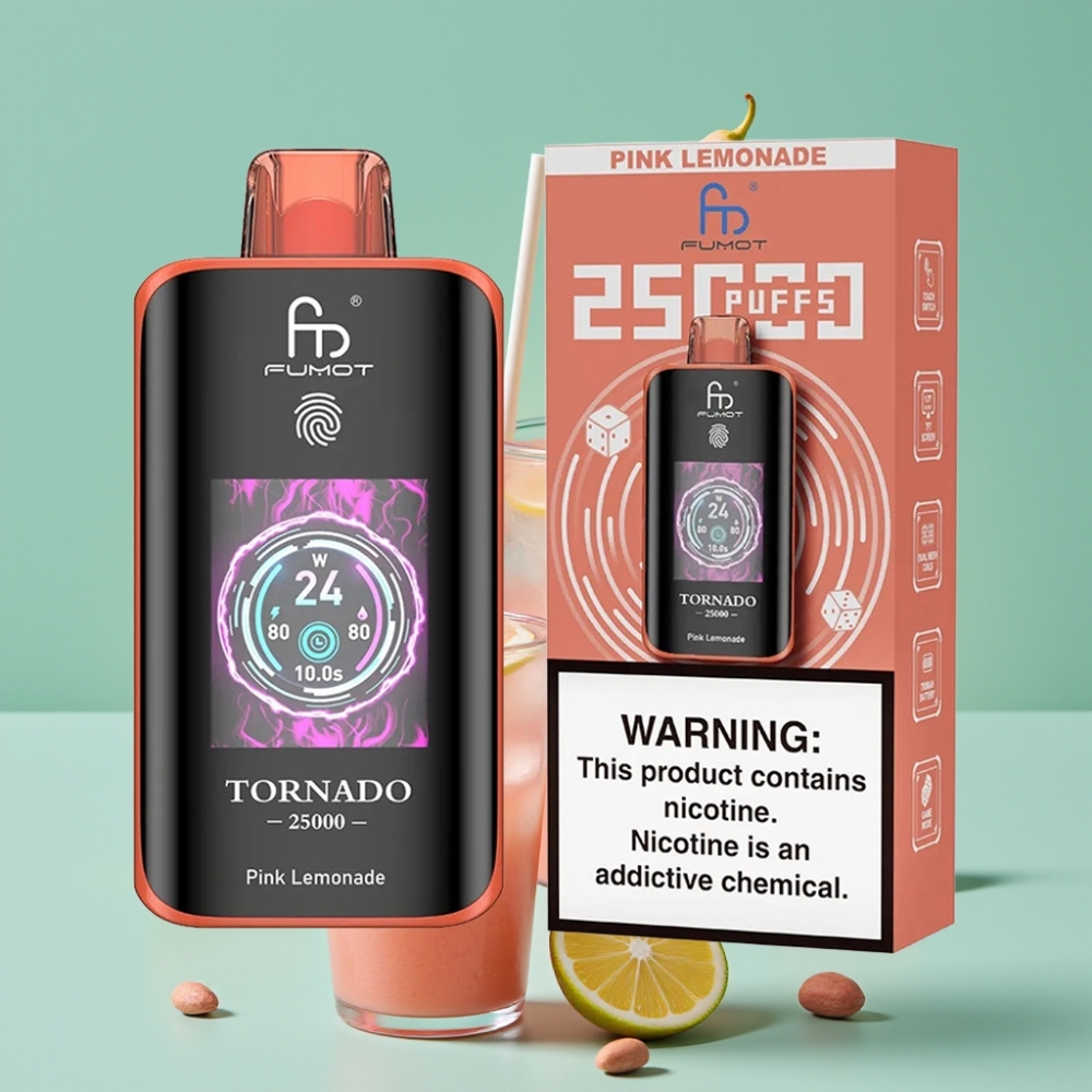 Fumot Tornado 25000 Puff HD Ekran 700mAh Şarjlı Pembe Limonata