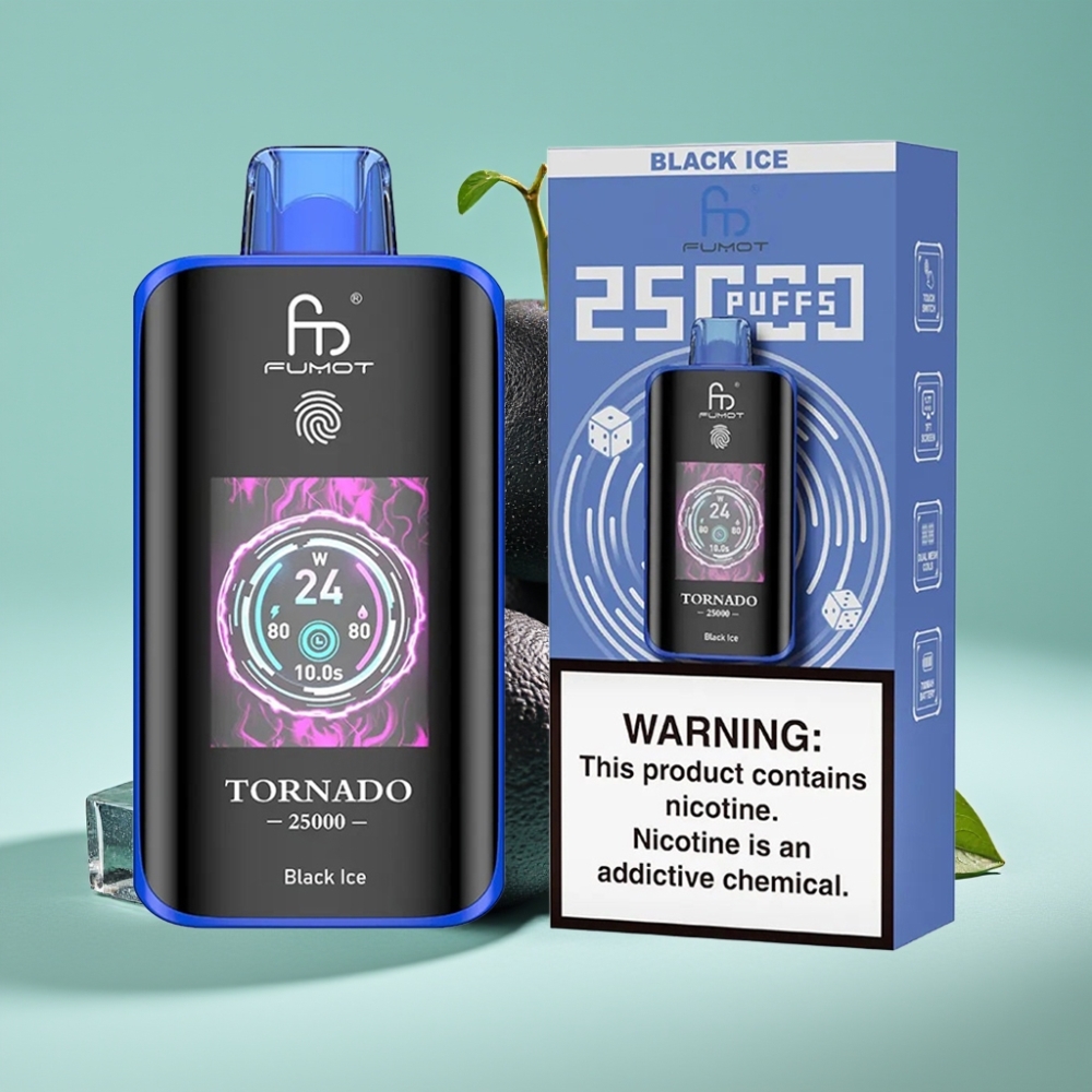 Fumot Tornado 25000 Puff HD Ekran 700mAh Şarjlı Siyah Buz