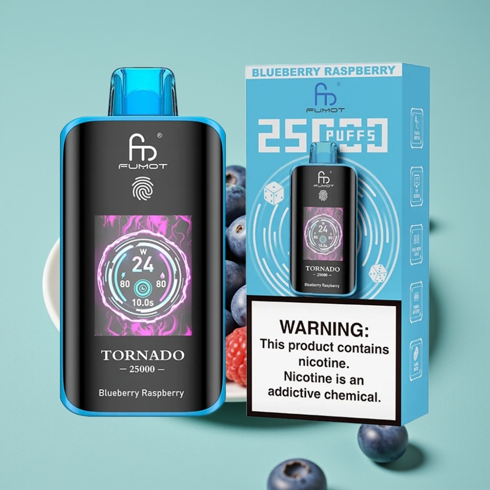 Fumot Tornado 25000 Puff HD Ekran 700mAh Şarjlı Type-C Ahududu Böğürtlen
