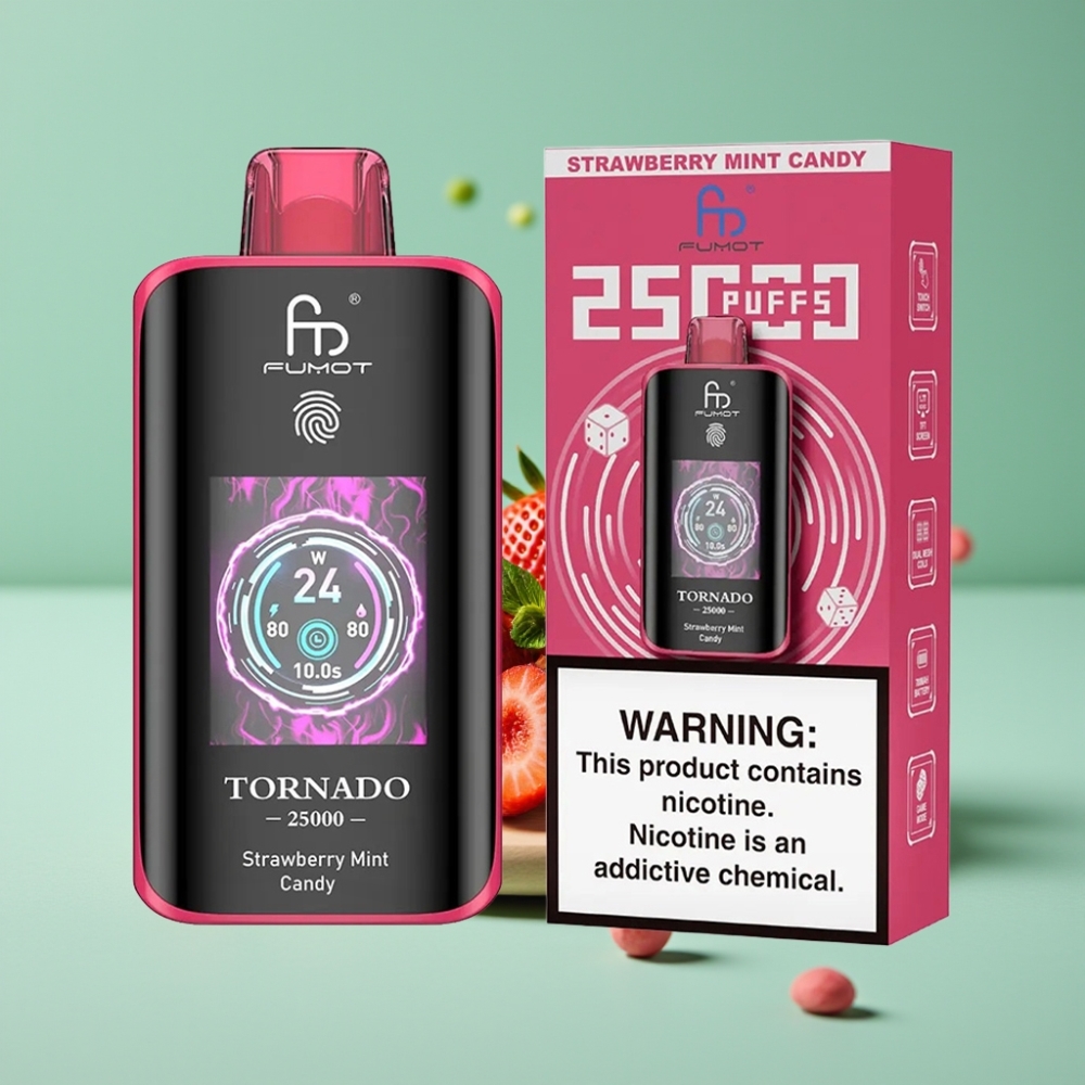 Fumot Tornado 25000 Puff HD Ekran 700mAh Şarjlı Çilek Naneli Şeker