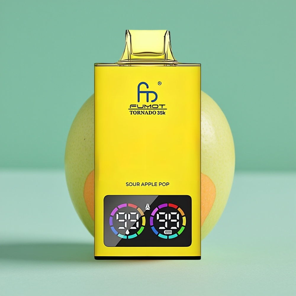Fumot Tornado 35K 35000 Puff Ekşi Elma Aromalı Disposable Vape Dual Mesh Coil RGB Işık