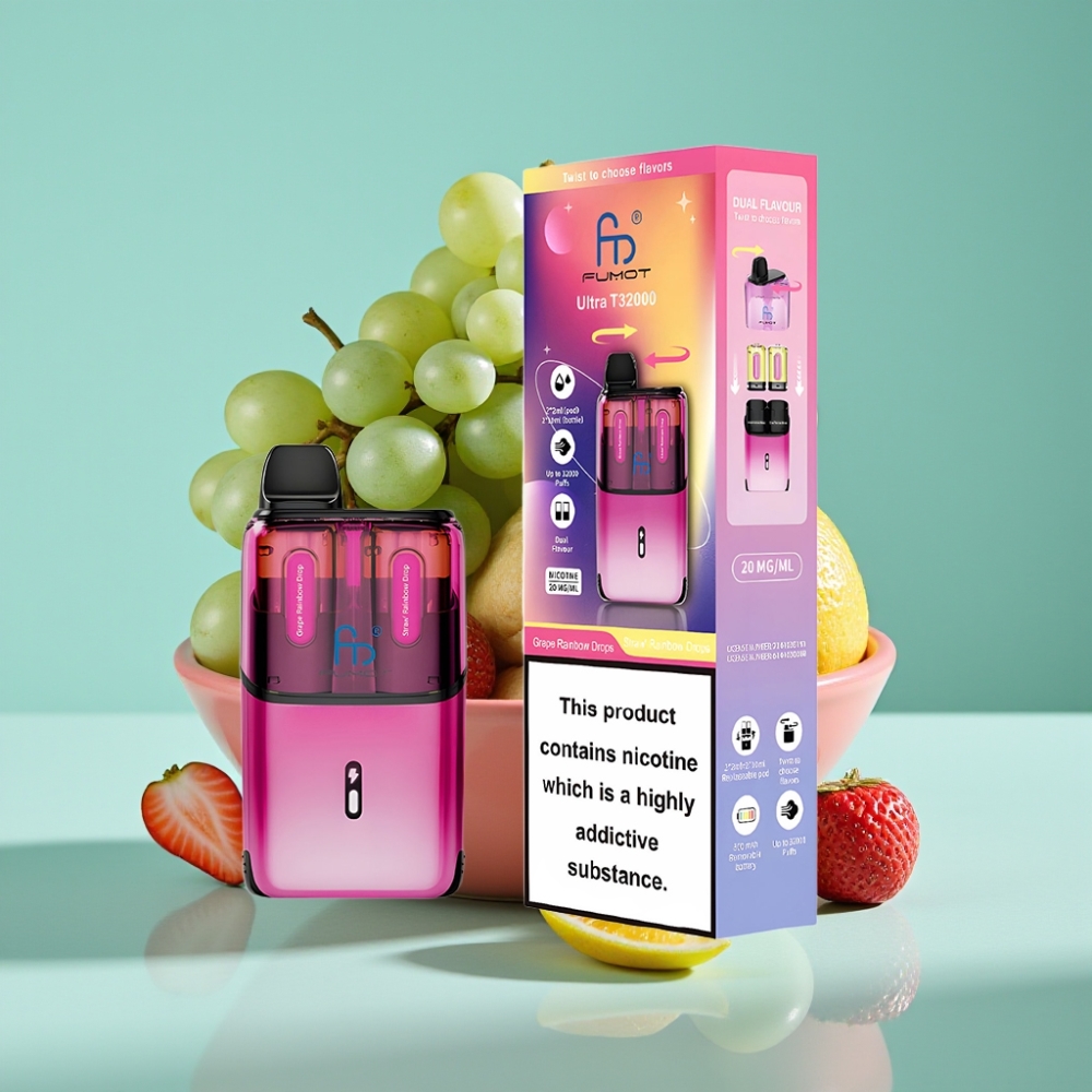 Fumot Ultra T32000 32000 Puff 800mAh Tip-C Şarj Üzüm-Straple Gökkuşağı Damlası