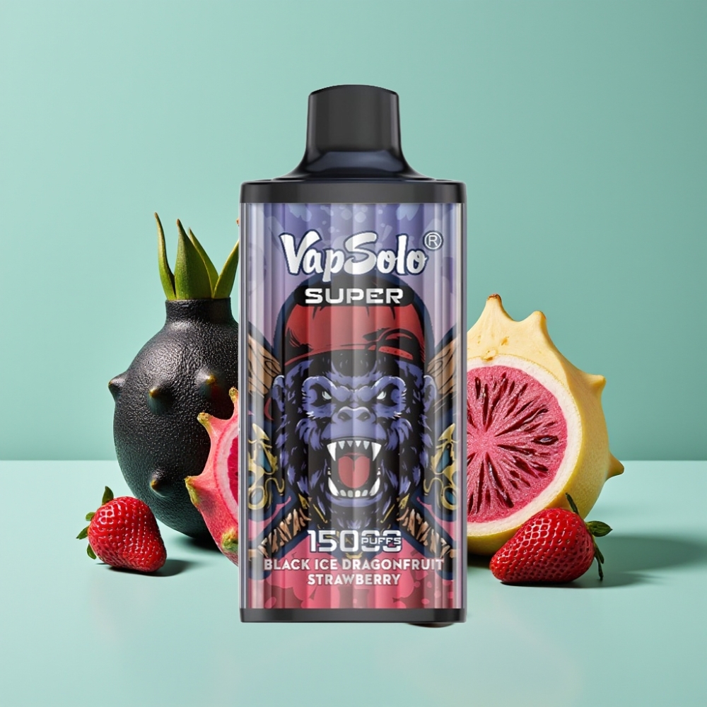 Vapsolo Super 15000 Puffs 40ml Siyah Buz Ejder Meyvesi Çilek