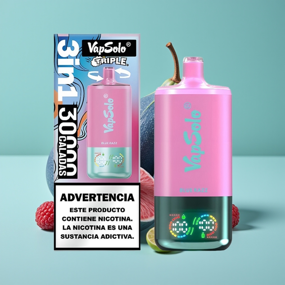VapSolo Triple 30000 Puff Mavi Ahududu 40ml Type-C vape Türkiye toptan