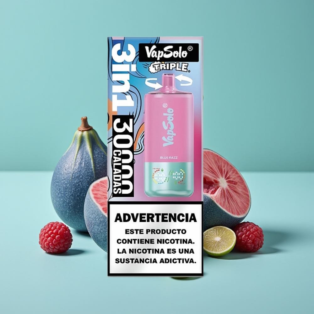 VapSolo Triple 30000 Puff Mavi Ahududu 40ml Type-C vape Türkiye toptan