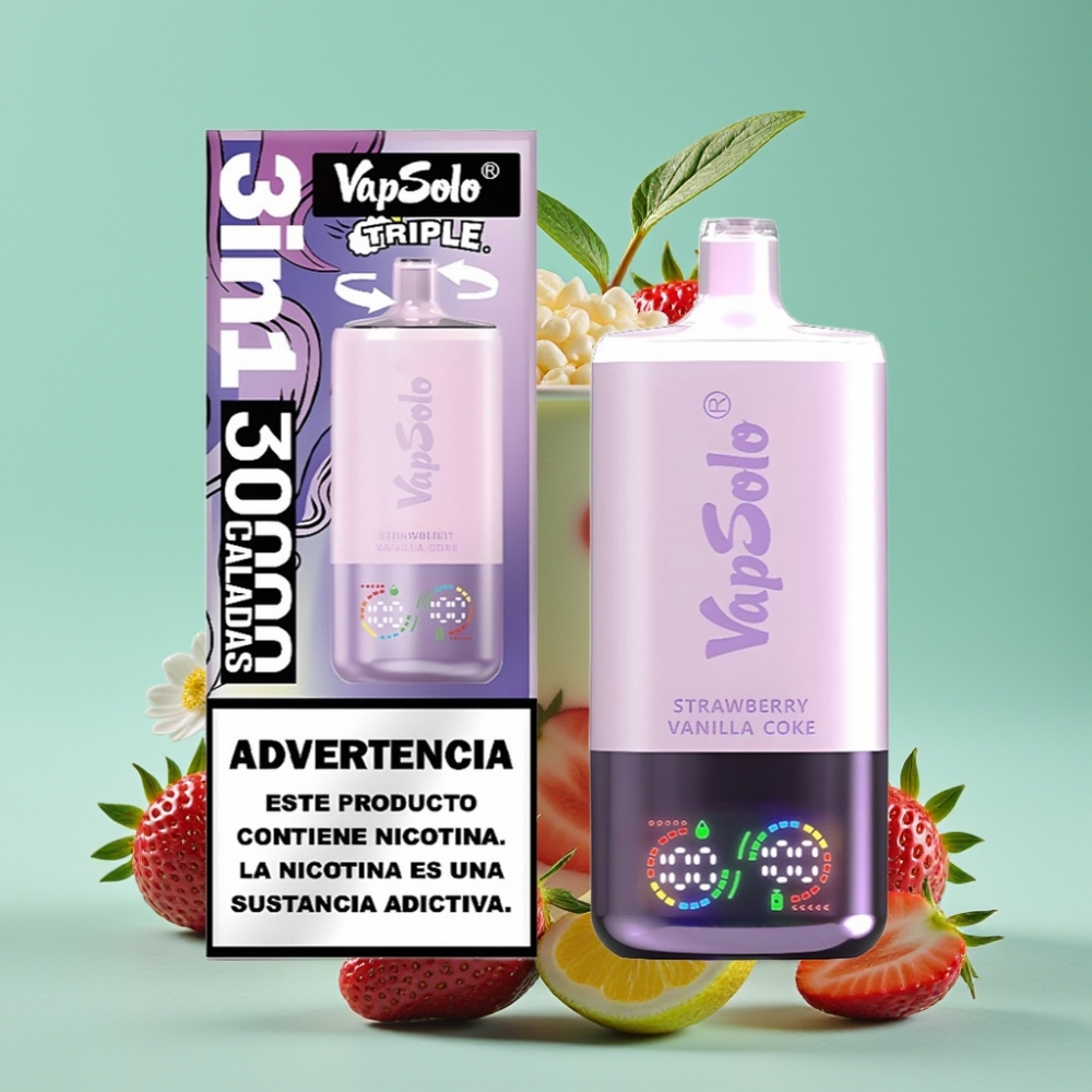 VapSolo Triple 30000 Puff Çilek Vanilya Kolalı 40ml 3 Tank Type-C