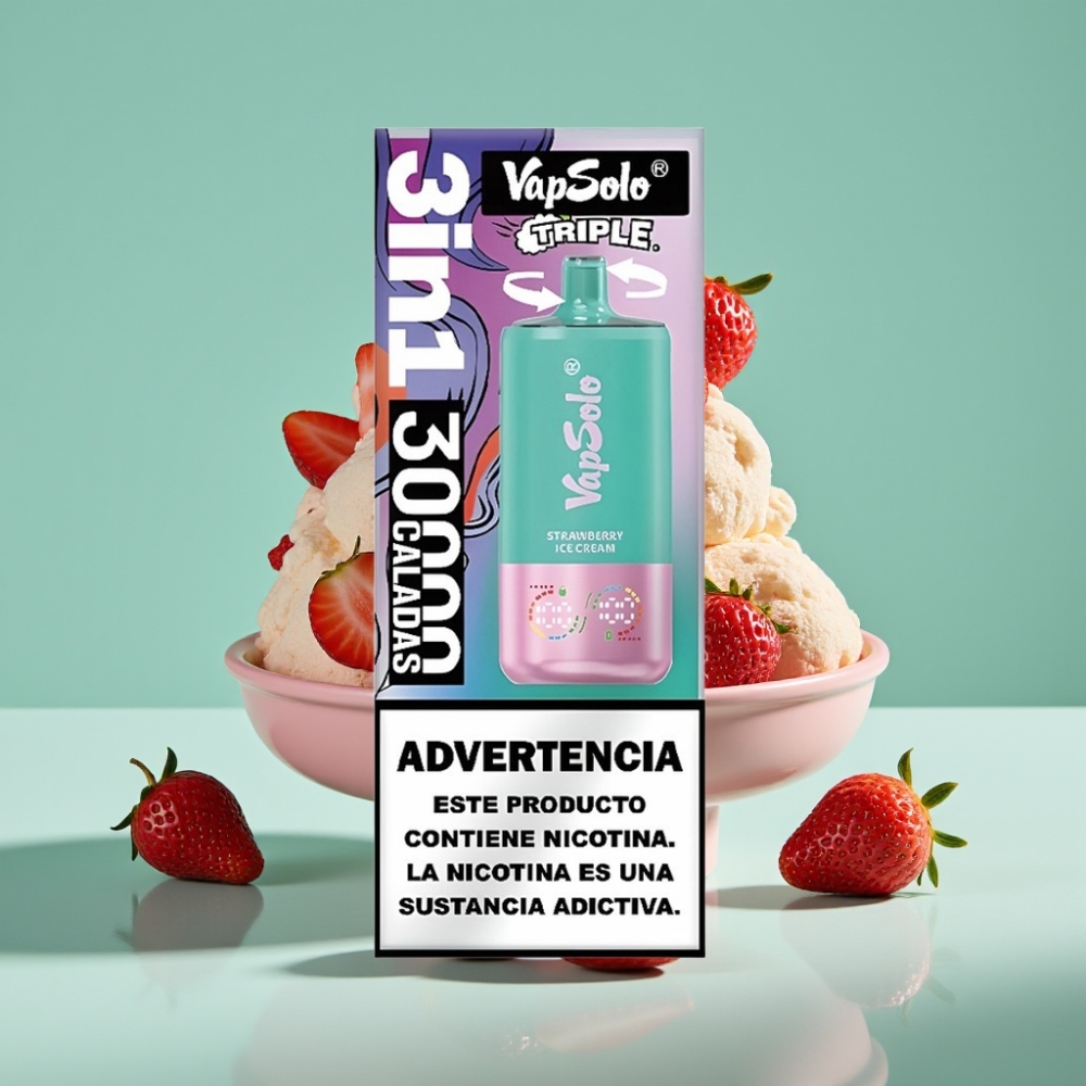 VapSolo Triple 30000 Puff Çilekli Dondurma Aromalı 40ml Type-C Şarj