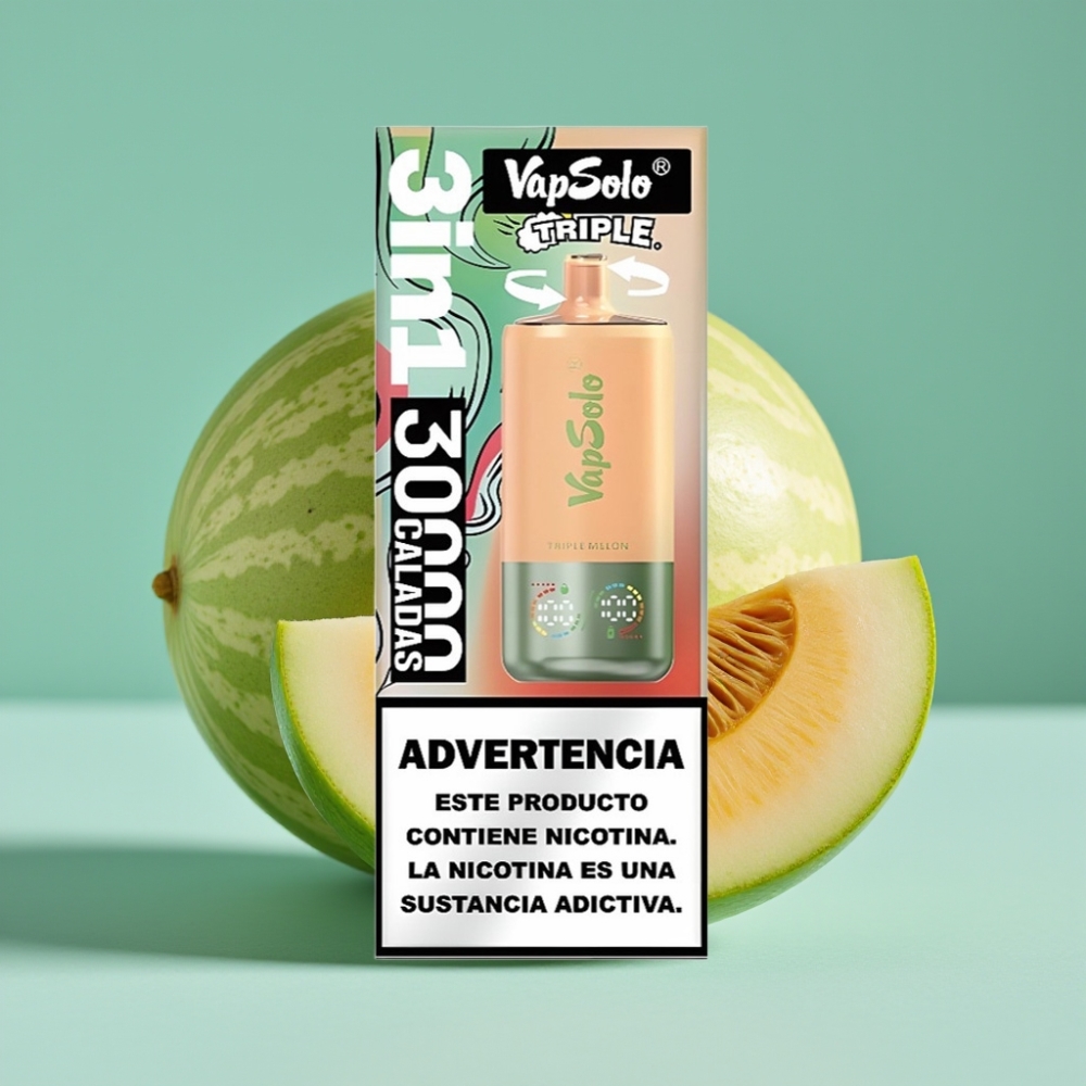 VapSolo Triple 30000 Puff Üçlü Kavun 40ml Type-C vape Türkiye toptan