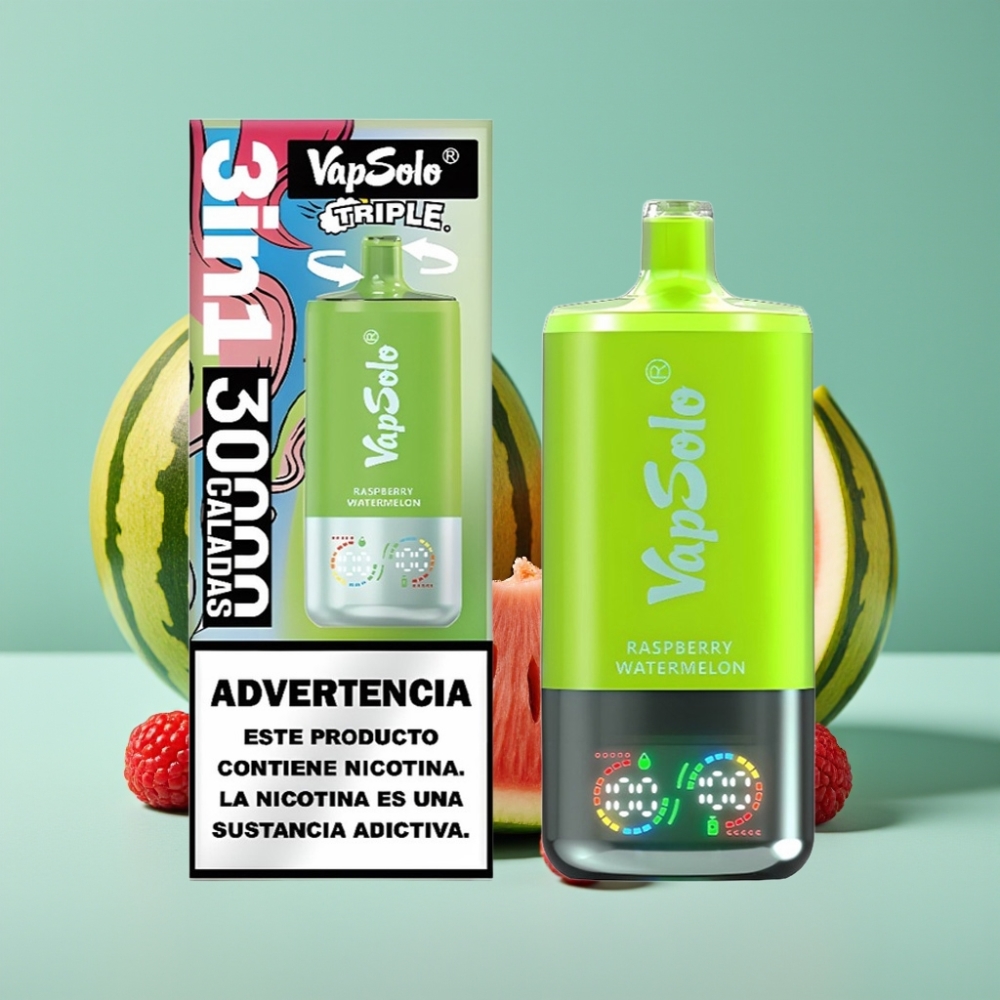VapSolo Triple 30000 Puffs 40ml Ahududu Karpuz Aromalı Tip-C Şarj