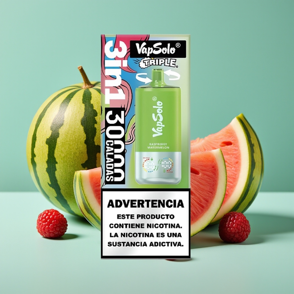 VapSolo Triple 30000 Puffs 40ml Ahududu Karpuz Aromalı Tip-C Şarj