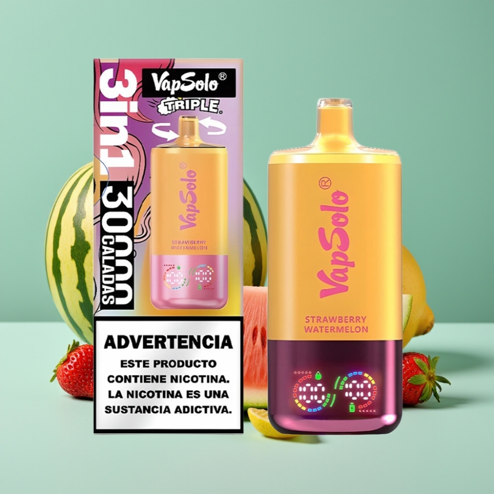 VapSolo Triple 30000 Puffs Çilek Karpuz & Limon Şeftali 40ml Type-C