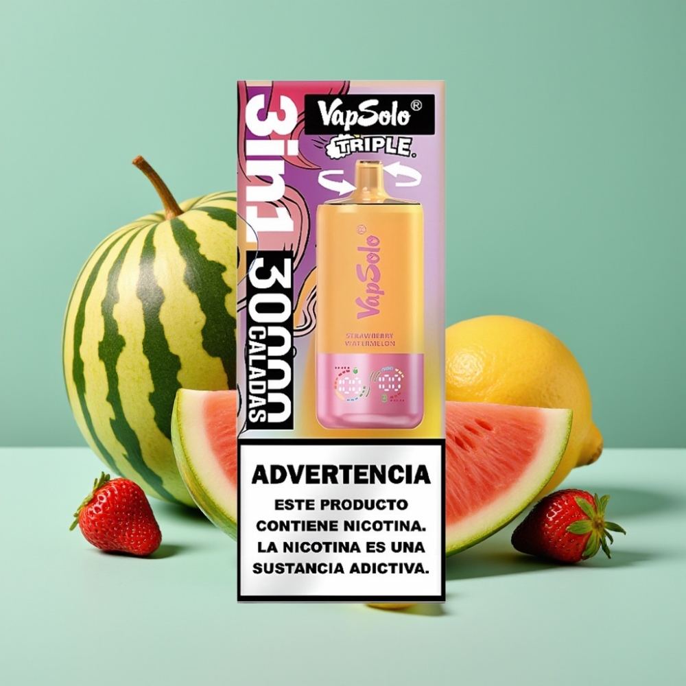 VapSolo Triple 30000 Puffs Çilek Karpuz & Limon Şeftali 40ml Type-C