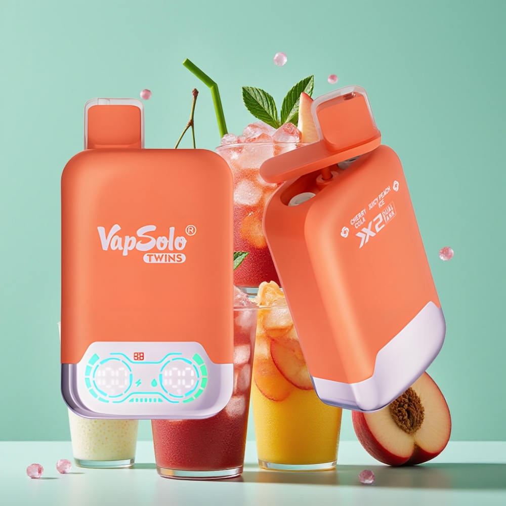 Vapsolo Twins 20000 Puff Cherry Kola & Şeftali Buzlu Çift Tanklı Tip-C Şarj