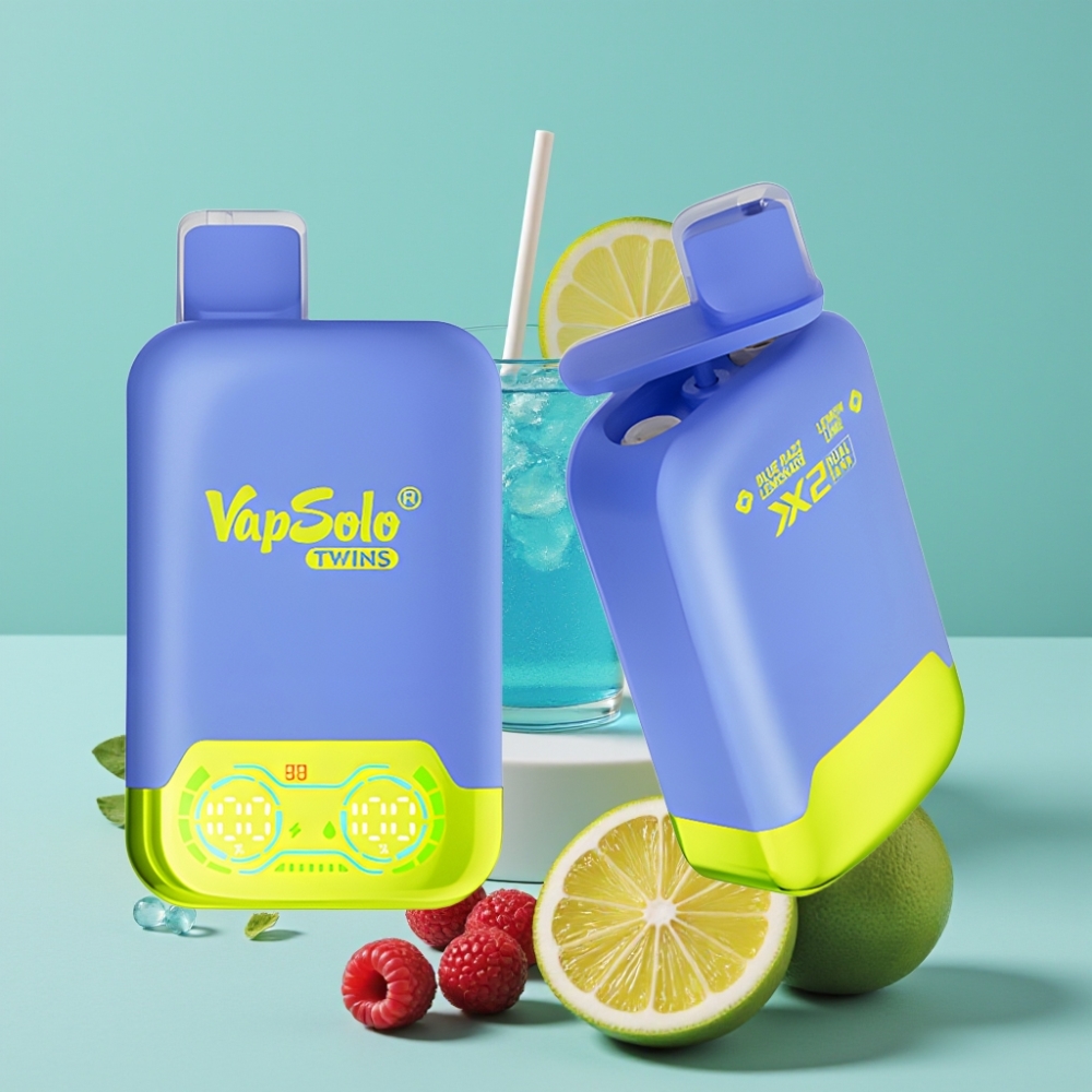 Vapsolo Twins 20000 Puff Mavi Ahududu Limonata & Limon Lime 40ml Çift Hazne Type-C