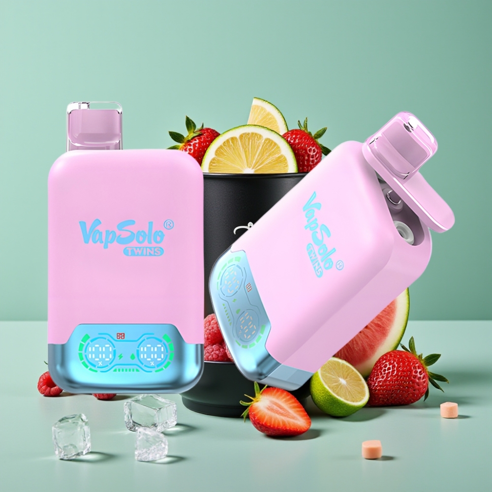 Vapsolo Twins 20000 Puff Siyah Buz Ejder Meyvesi Çilek & Ahududu Karpuz