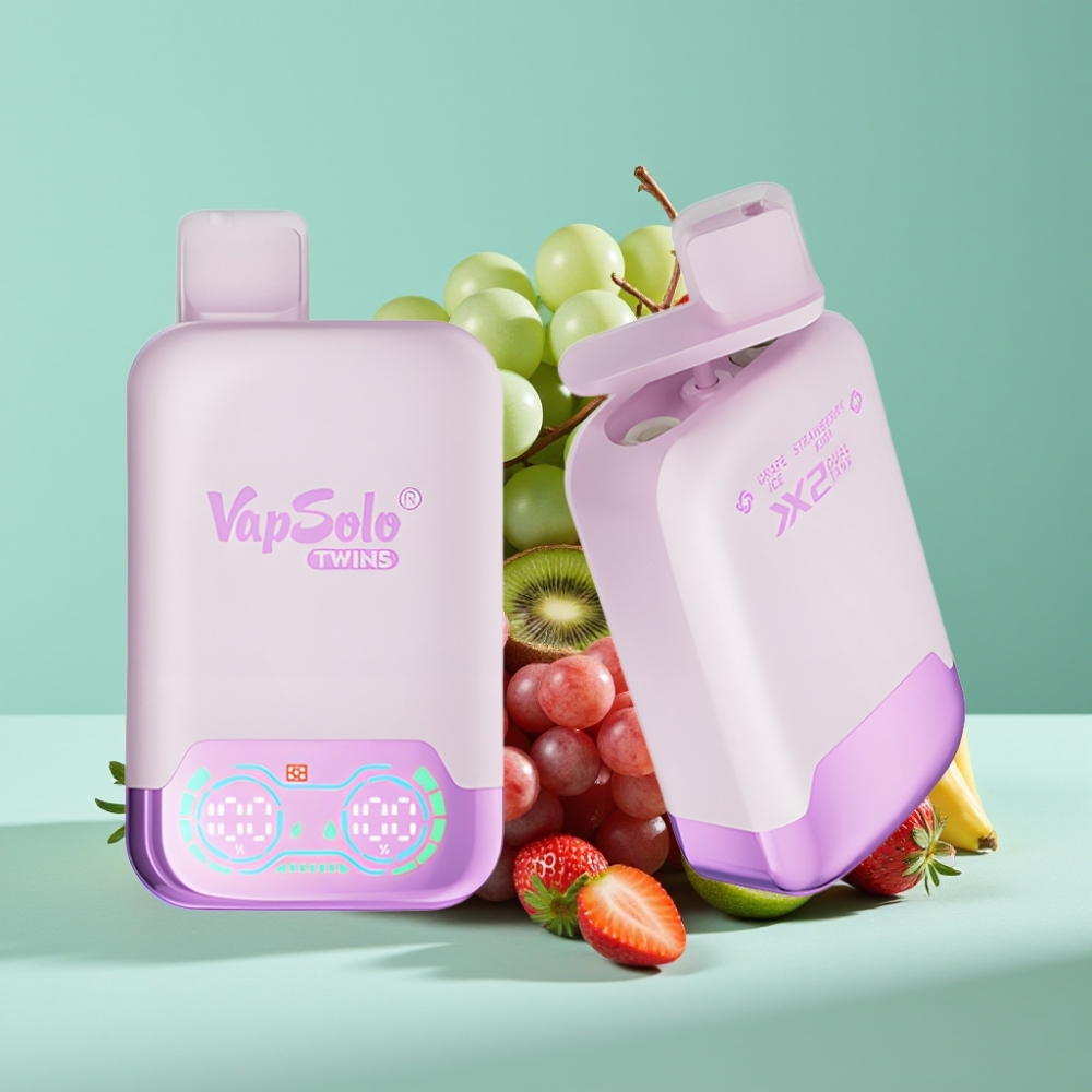 Vapsolo Twins 20000 Puff Çift Hazneli Üzüm Buz & Çilek Kivi Aromalı Type-C Şarj