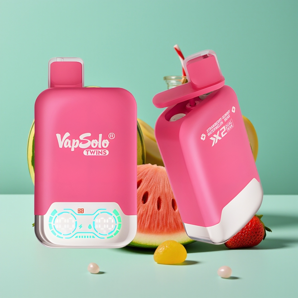 Vapsolo Twins 20000 Puff Çilek Karpuz & Sakızlı Ayı Aromalı Çift Hazneli Type-C Şarj