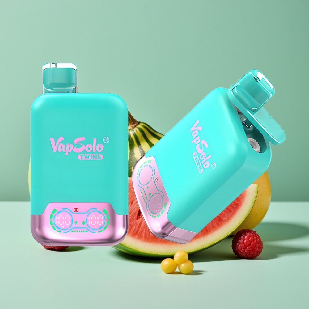 Vapsolo Twins 20000 Puff Üçlü Kavun & Ahududu Karpuz Aromalı Çift Hazneli Type-C Şarj