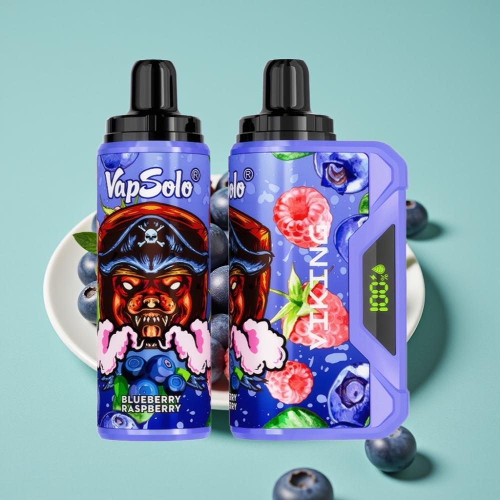 VapSolo VIKING 12000 Puff Type-C LED Mavi Ahududu Aromalı Disposable Vape