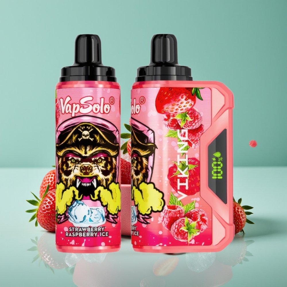 VapSolo VIKING 12000 Puff Çilek Ahududu Buz Tip-C Şarj LED Ekranlı