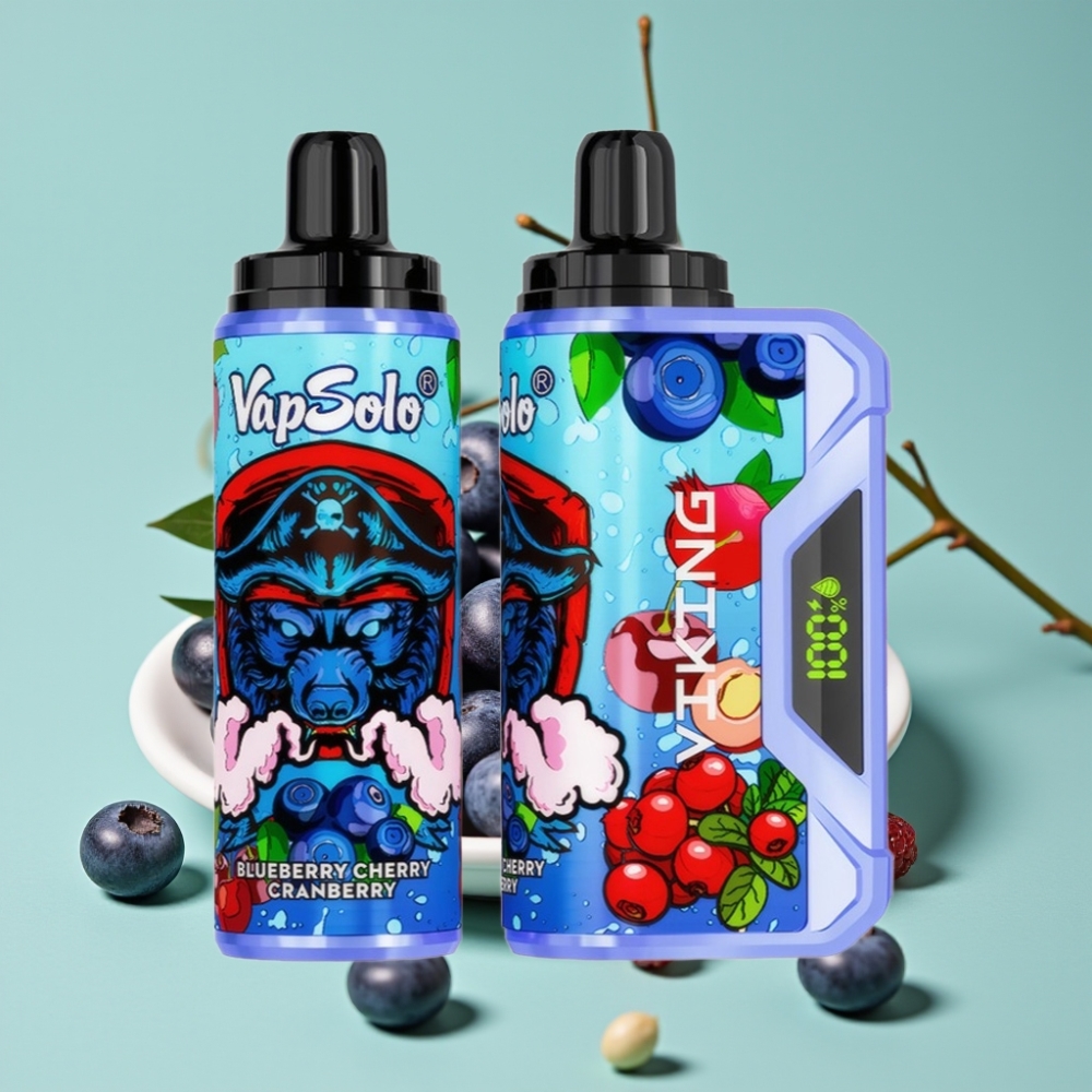 VapSolo VIKING 12000 Puff Çilek Vişne Yaban Mersini Tip-C Şarj LED Ekran