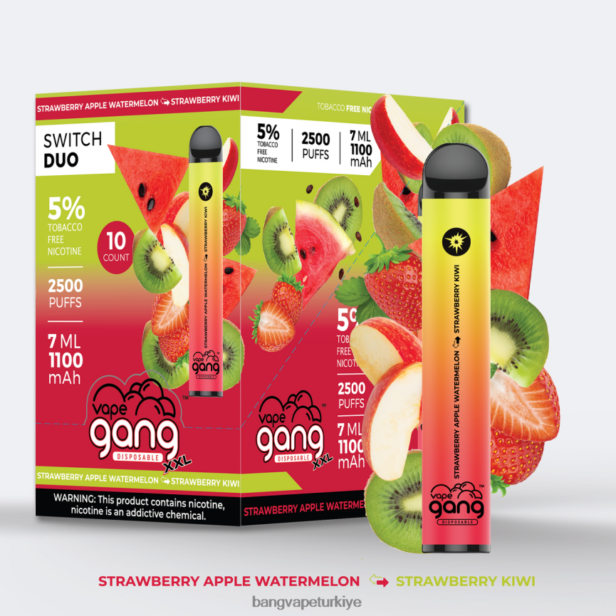 Bang Vape Disposable - Vape Gang Switch Duo 2 tat (10'lu kutu) çilek elma karpuz - çilek kivi R4228Z45