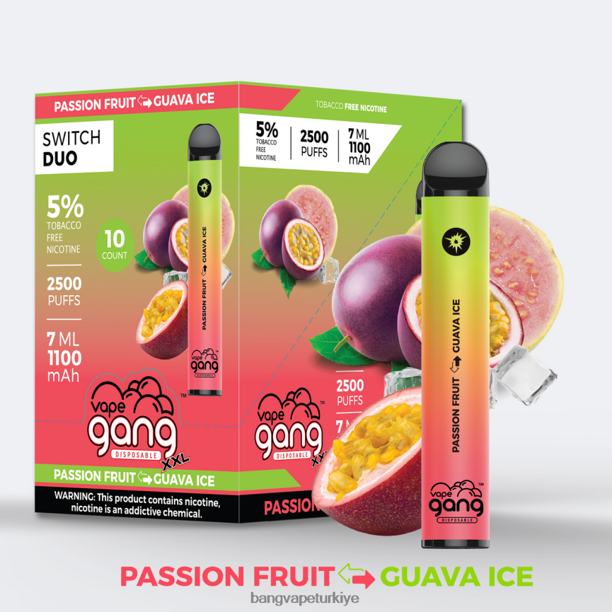 Bang Vape Flavors - Vape Gang Switch Duo 2 tat (10'lu kutu) çarkıfelek meyvesi - guava buzu R4228Z44