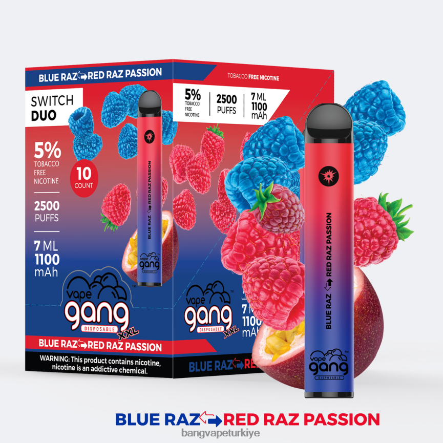 Vape Gang Disposables - Vape Gang Switch Duo 2 tat (10'lu kutu) mavi razz - kırmızı razz tutkusu R4228Z41