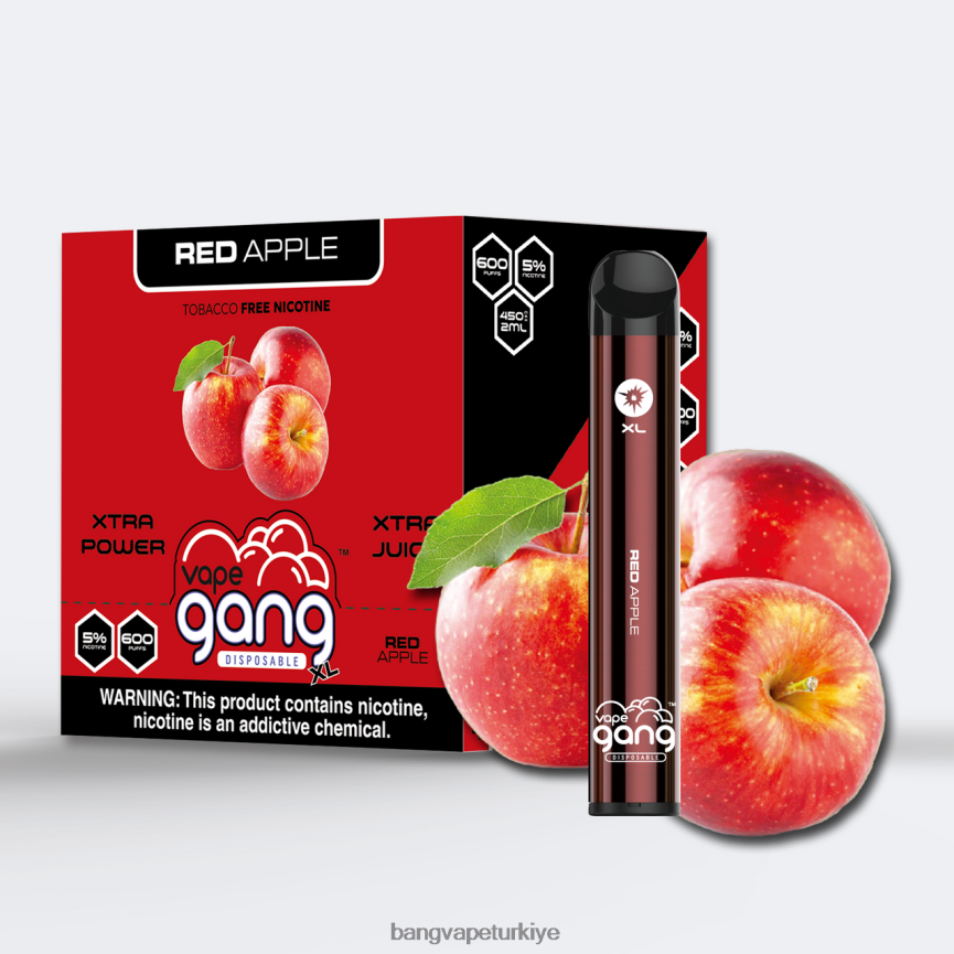 Bang Vape Flavors - Vape Gang XL tek kullanımlık elektronik sigaralar 600 puf (10'lu kutu) kırmızı elma R4228Z73